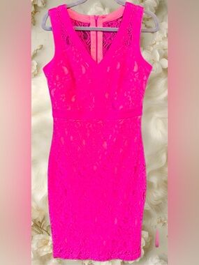 DB brand Elegant Fuchsia & Coral Lace Midi Dress size 8